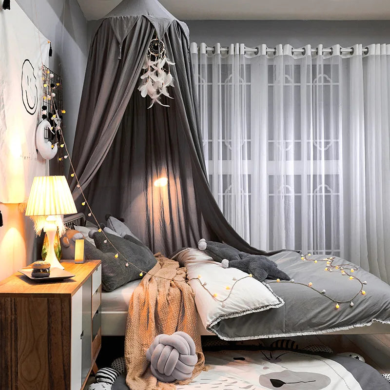 LumaNest Tenda per Letto Bambini con Frange in Bianco Rosa Grigio