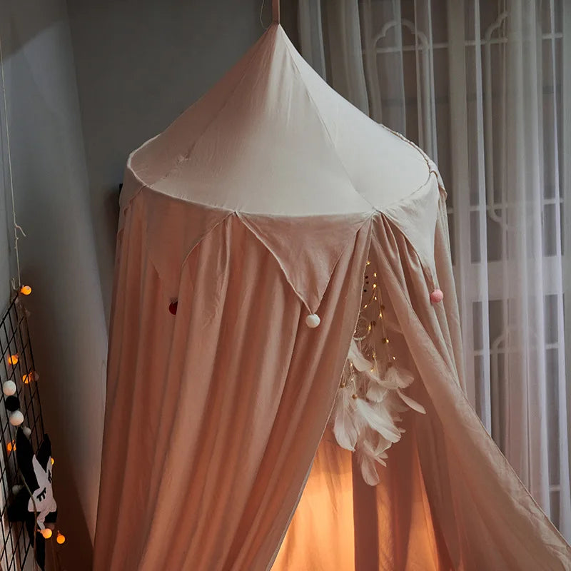 LumaNest Tenda per Letto Bambini con Frange in Bianco Rosa Grigio