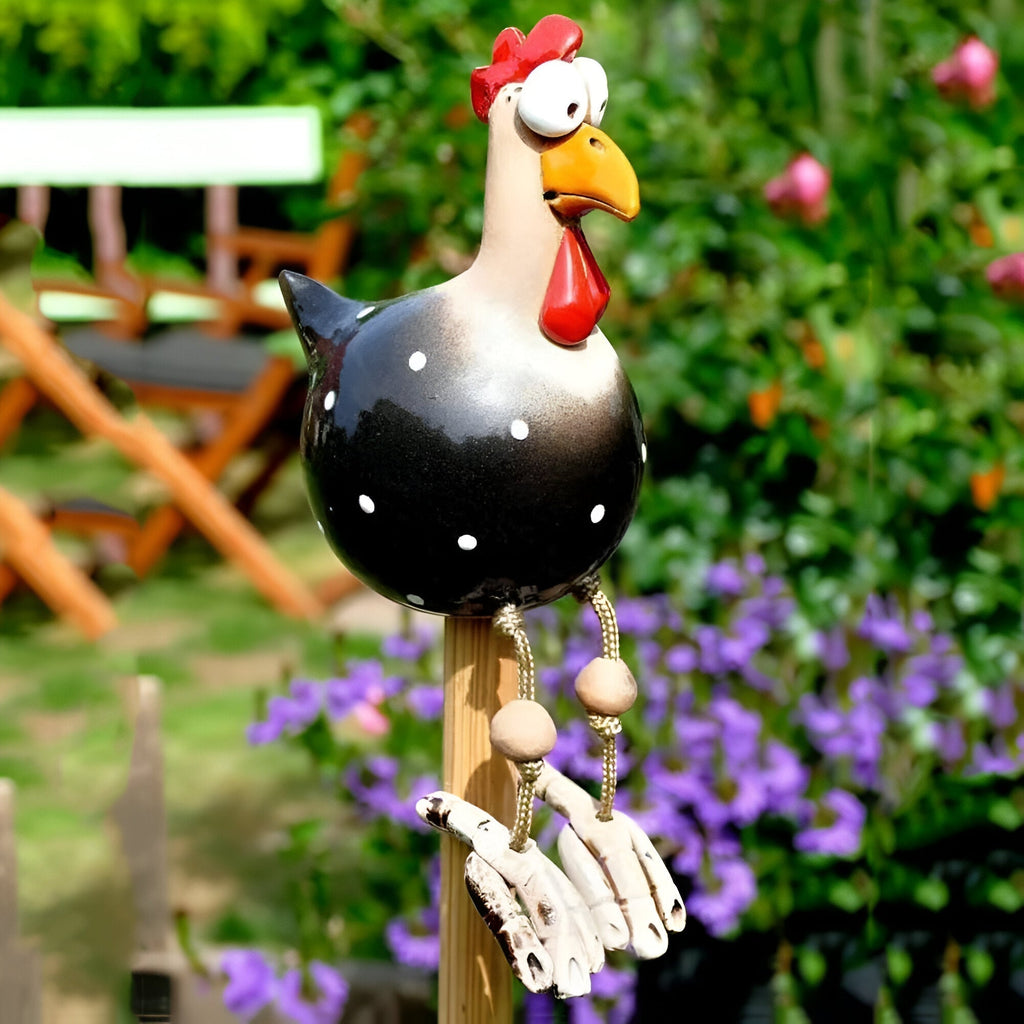 Statua di Gallina con Grandi Occhi - Artigianato in Resina Resistente alle Intemperie - Statua di Gallo da Giardino