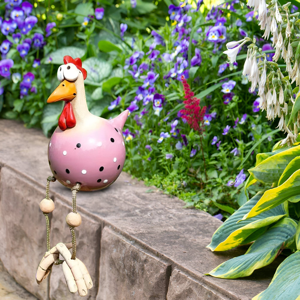 Statua di Gallina con Grandi Occhi - Artigianato in Resina Resistente alle Intemperie - Statua di Gallo da Giardino