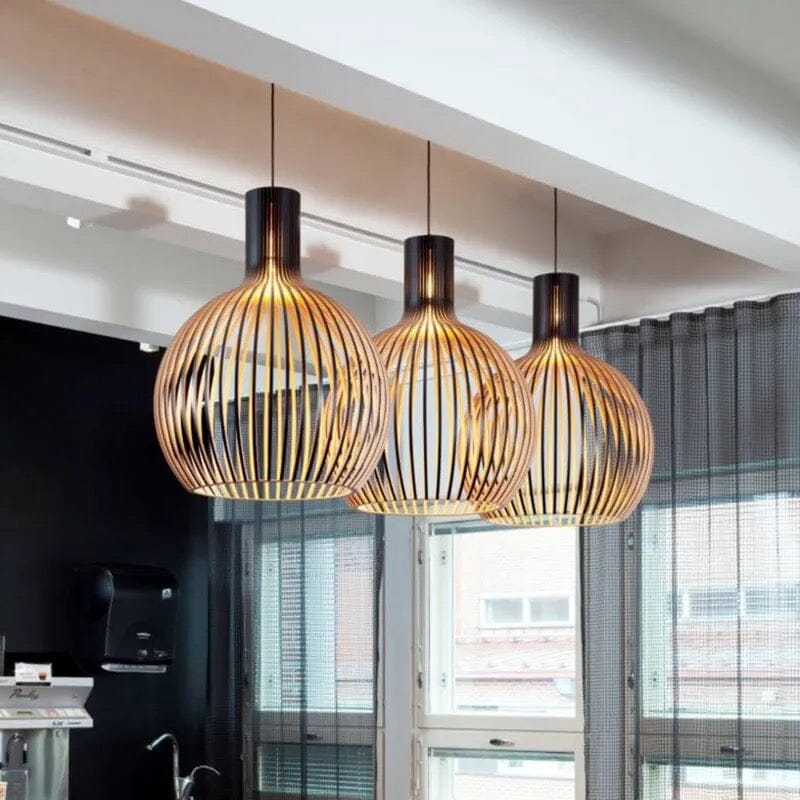 FjordLoom Lampada a Sospensione in Legno Rustico con Cavo Regolabile