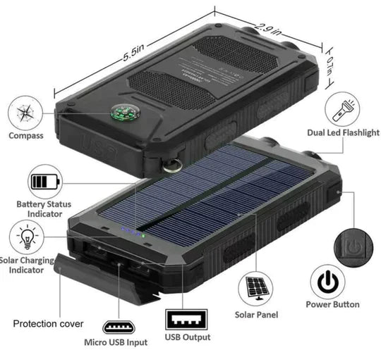 LyraCharge 30000mAh Power Bank Solare IP67 Impermeabile