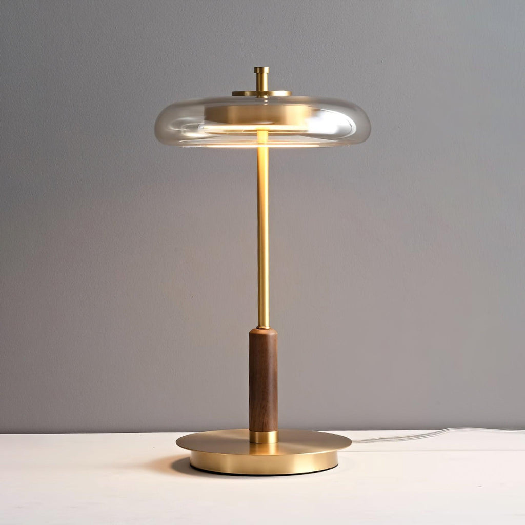 Lampada da Tavolo Landero – Vetro, Legno, Metallo – Bianco Caldo – Ø 22 cm – Design Moderno per Atmosfere Eleganti