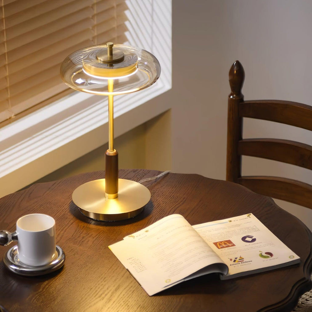 Lampada da Tavolo Landero – Vetro, Legno, Metallo – Bianco Caldo – Ø 22 cm – Design Moderno per Atmosfere Eleganti