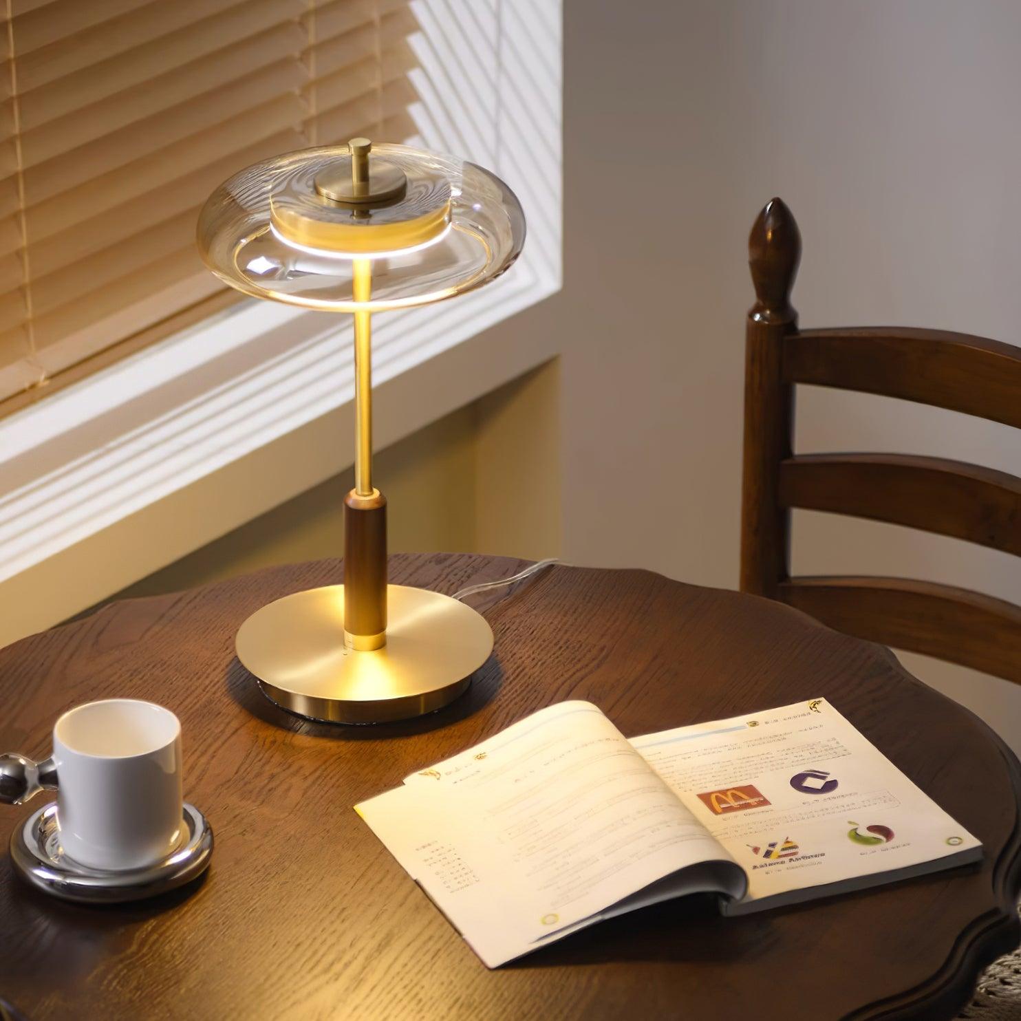 Lampada da Tavolo Landero – Vetro, Legno, Metallo – Bianco Caldo – Ø 22 cm – Design Moderno per Atmosfere Eleganti