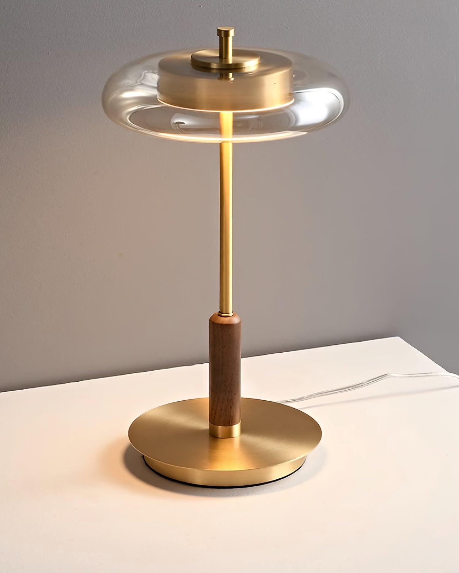 Lampada da Tavolo Landero – Vetro, Legno, Metallo – Bianco Caldo – Ø 22 cm – Design Moderno per Atmosfere Eleganti