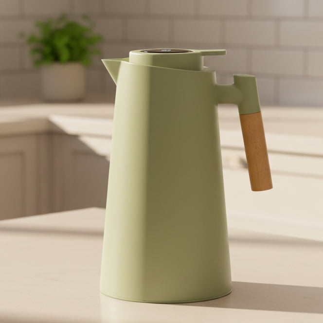 LATTEA THERMO – Thermos a doppia parete con indicatore di temperatura e manico in legno