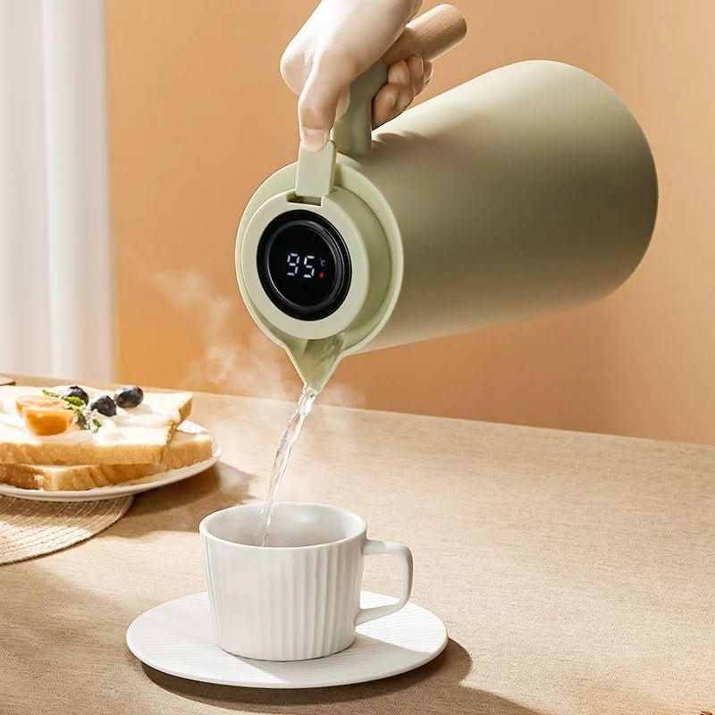 LATTEA THERMO – Thermos a doppia parete con indicatore di temperatura e manico in legno
