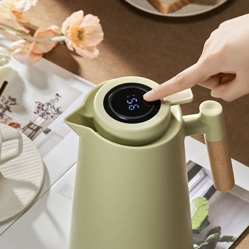 LATTEA THERMO – Thermos a doppia parete con indicatore di temperatura e manico in legno