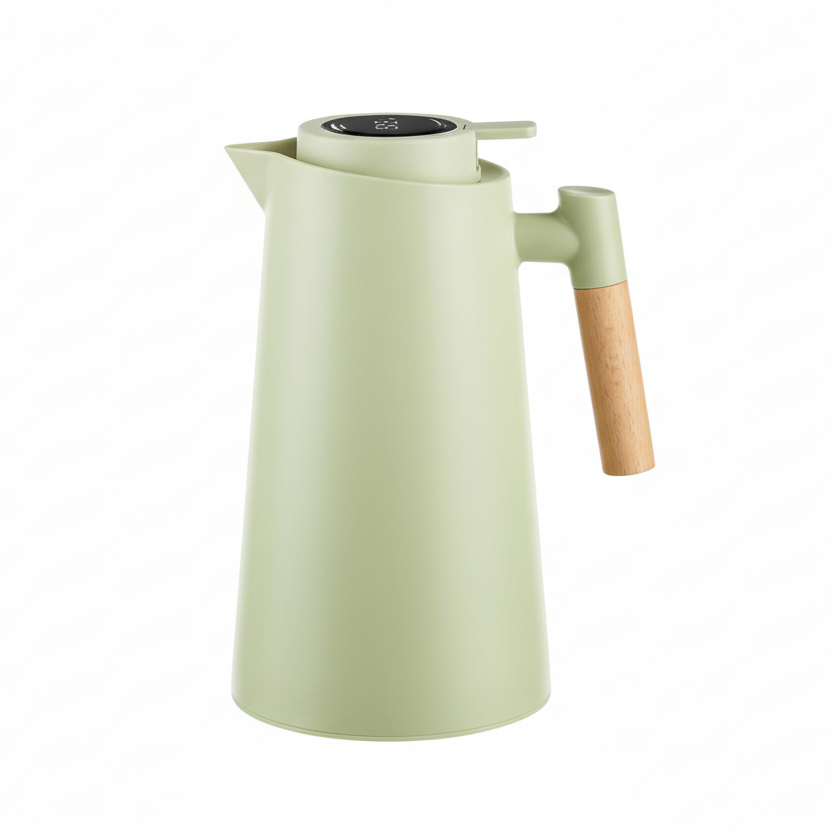 LATTEA THERMO – Thermos a doppia parete con indicatore di temperatura e manico in legno
