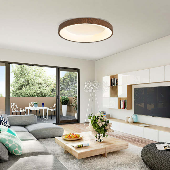 Lampada da soffitto Layeno – Ferro & Acrilico – Aspetto legno – Ø 38×9 cm – Lampada da soffitto LED moderna per soggiorno