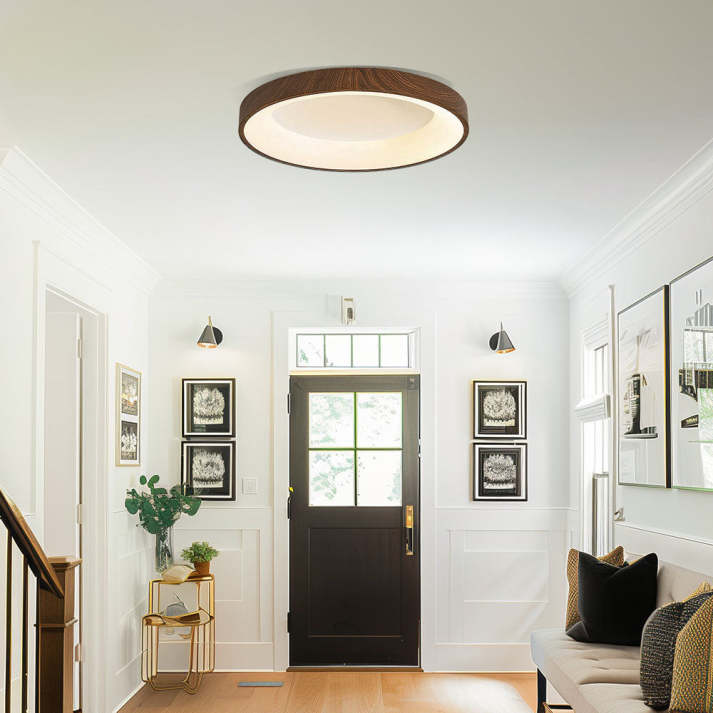 Lampada da soffitto Layeno – Ferro & Acrilico – Aspetto legno – Ø 38×9 cm – Lampada da soffitto LED moderna per soggiorno