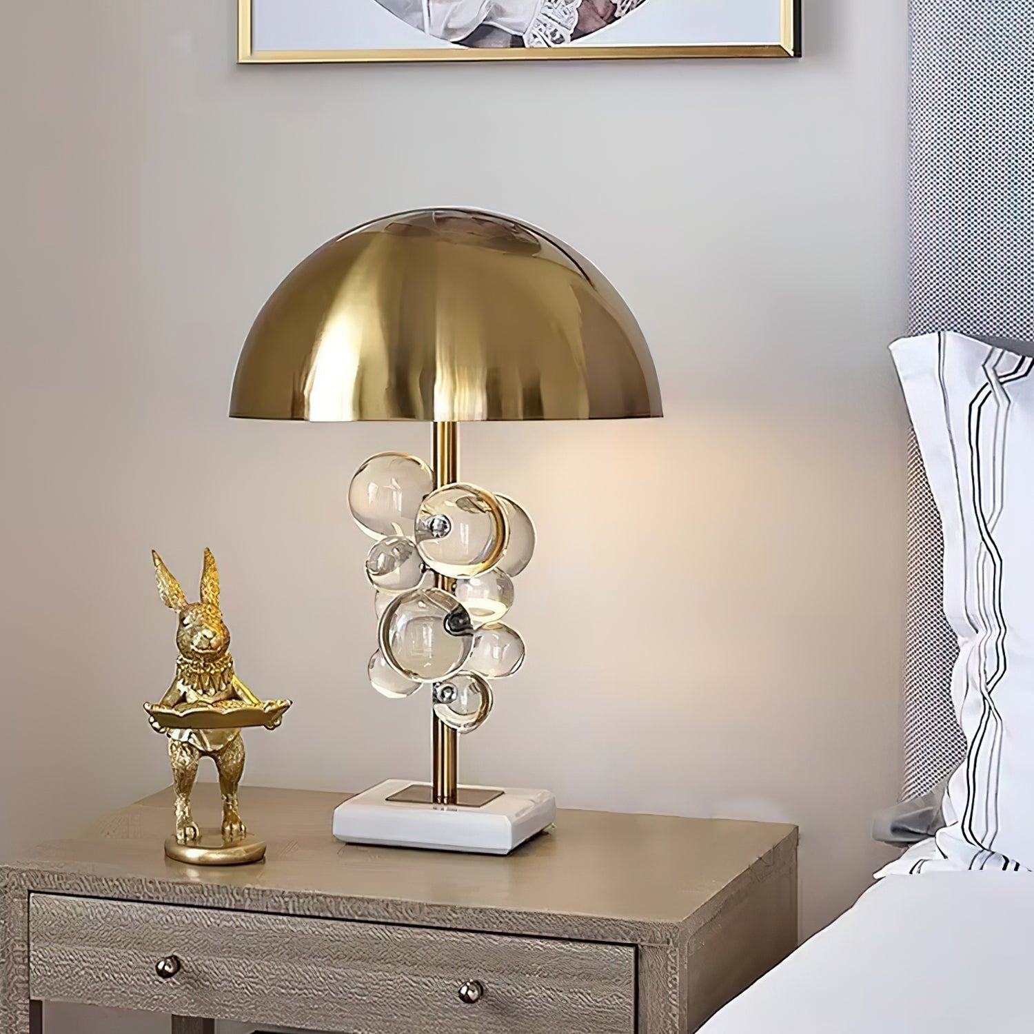 Lelobo Lampada da Tavolo – Marmo & Vetro – Oro – Scultorea – Illuminazione Elegante per la Tua Casa