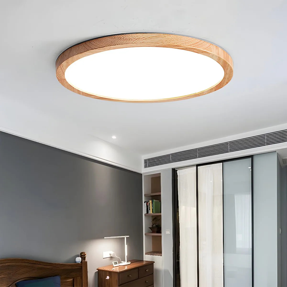 Lampada da soffitto Lirinco – Cornice in legno – Opaca – Ø 40 cm – Design moderno per soggiorno e camera da letto