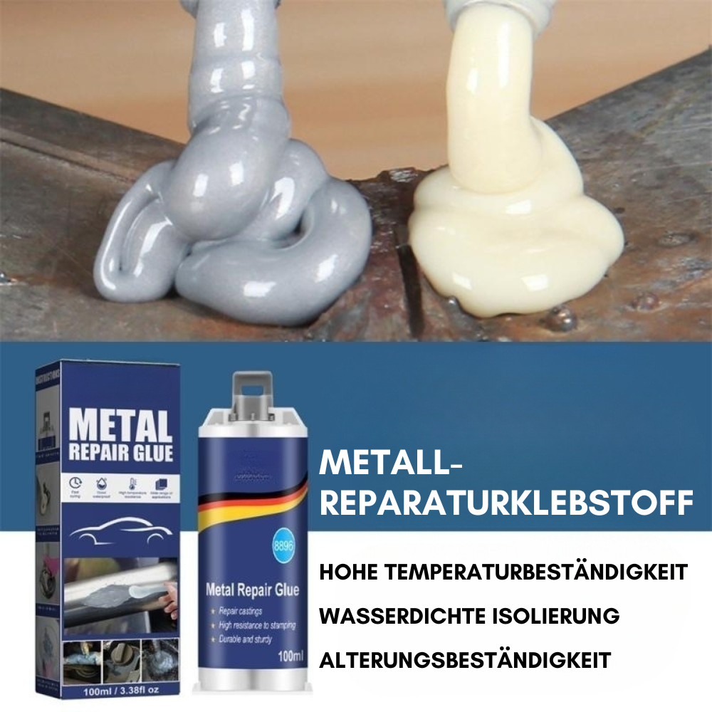 Brehn | Colla per riparazioni metalliche ad alte prestazioni | Colla industriale per ghisa, acciaio e alluminio | Resistente al calore e all'acqua | Set di riparazione in metallo liquido da 100 ml | Argento
