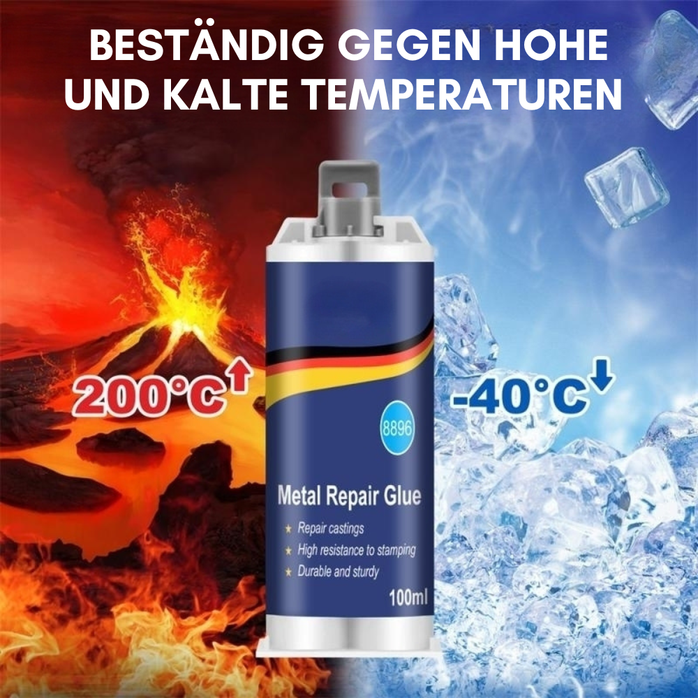 Brehn | Colla per riparazioni metalliche ad alte prestazioni | Colla industriale per ghisa, acciaio e alluminio | Resistente al calore e all'acqua | Set di riparazione in metallo liquido da 100 ml | Argento
