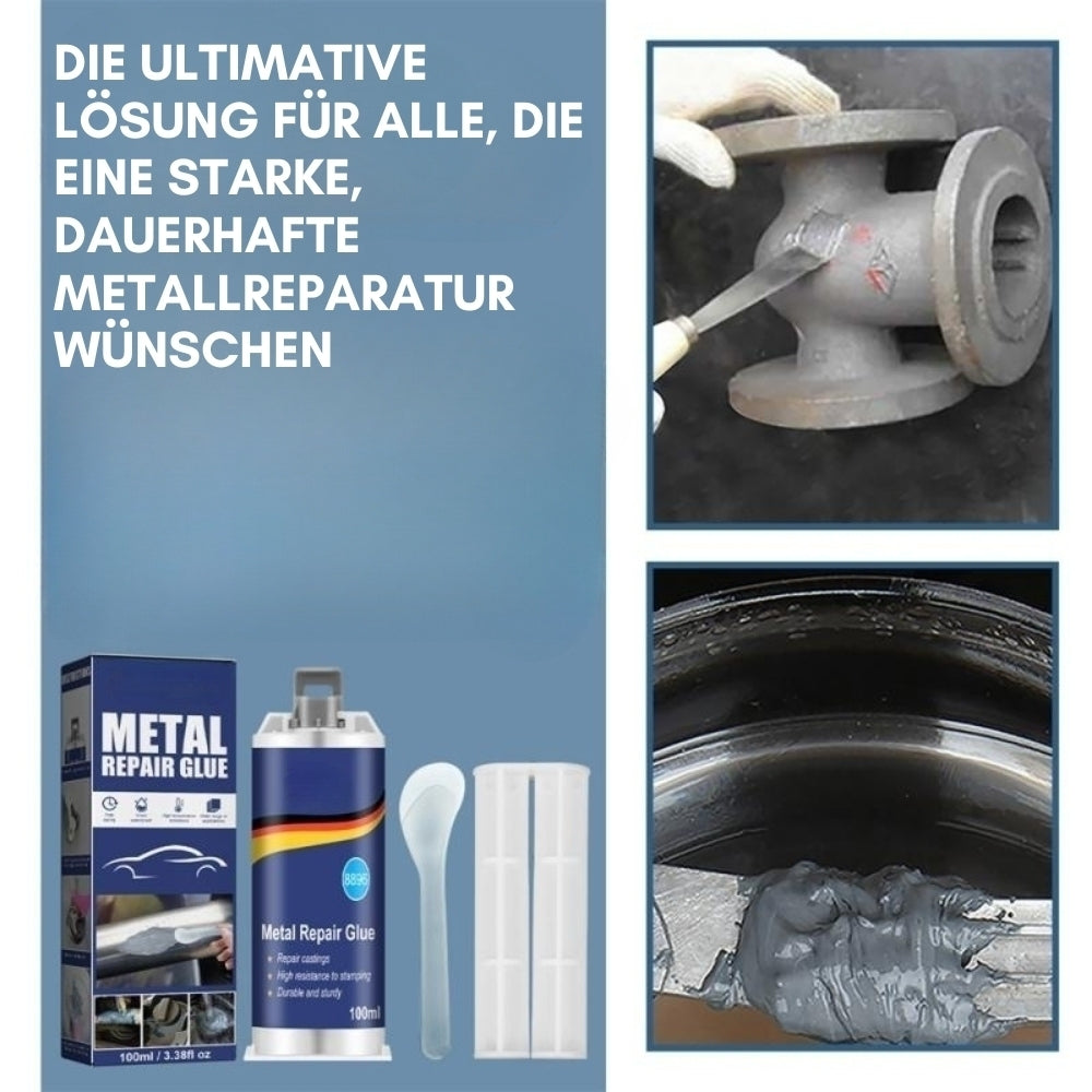 Brehn | Colla per riparazioni metalliche ad alte prestazioni | Colla industriale per ghisa, acciaio e alluminio | Resistente al calore e all'acqua | Set di riparazione in metallo liquido da 100 ml | Argento