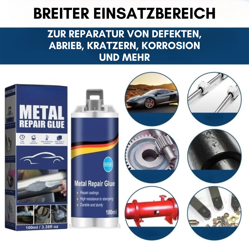Brehn | Colla per riparazioni metalliche ad alte prestazioni | Colla industriale per ghisa, acciaio e alluminio | Resistente al calore e all'acqua | Set di riparazione in metallo liquido da 100 ml | Argento