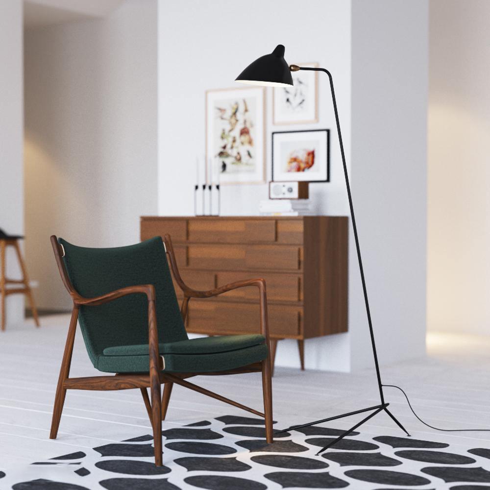 Lampada da terra Molizon – Metallo con dettagli in ottone – Bianco/Nero – Design moderno – Illuminazione elegante per il soggiorno