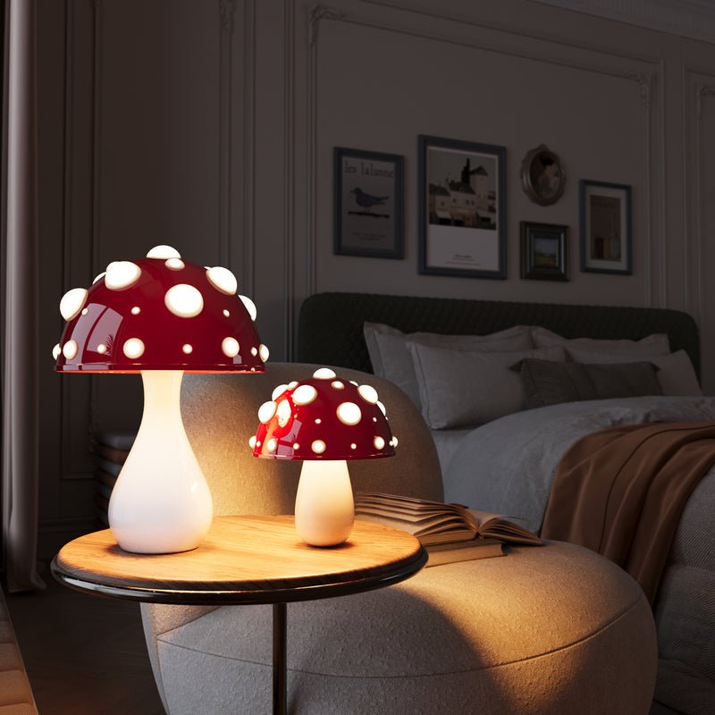 Mooshi Lampada da Tavolo – Vetro Acrilico – Bianco Caldo – Ø20 cm – Dimmerabile, Lampada da Tavolo Senza Fili a Design di Fungo