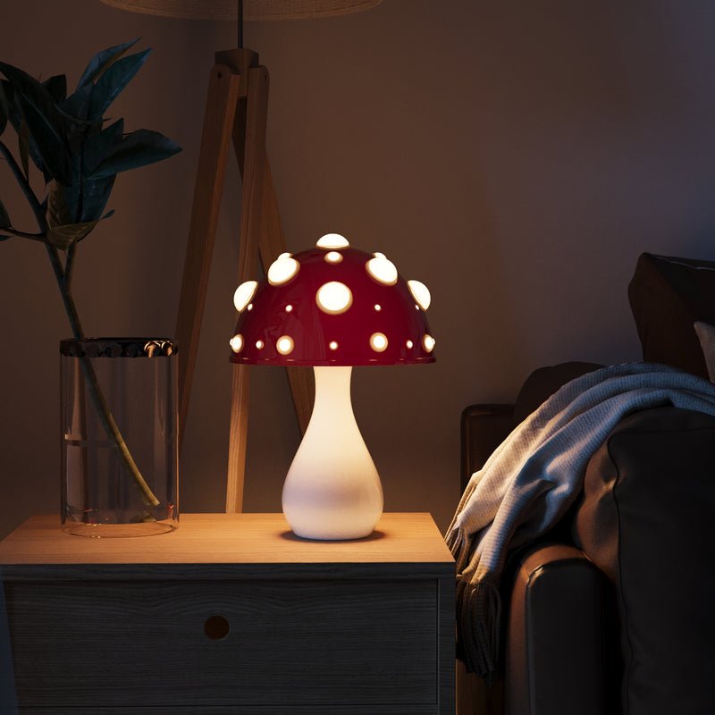 Mooshi Lampada da Tavolo – Vetro Acrilico – Bianco Caldo – Ø20 cm – Dimmerabile, Lampada da Tavolo Senza Fili a Design di Fungo