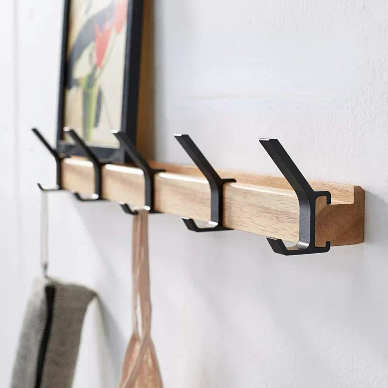 Nordivo Appendiabiti da Parete con Ganci Doppi Mobili | Design Scandinavo | Legno & Alluminio | Salvaspazio & Moderno