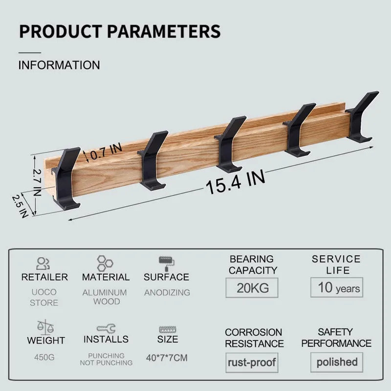 Appendiabiti a muro con ganci mobili – Design scandinavo in legno e metallo