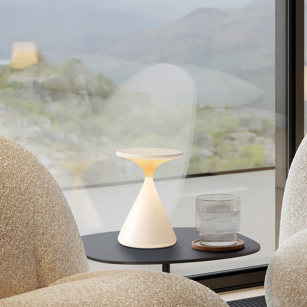 Lampada da tavolo Movy – Alluminio – Nero – Compatta – Design moderno a clessidra