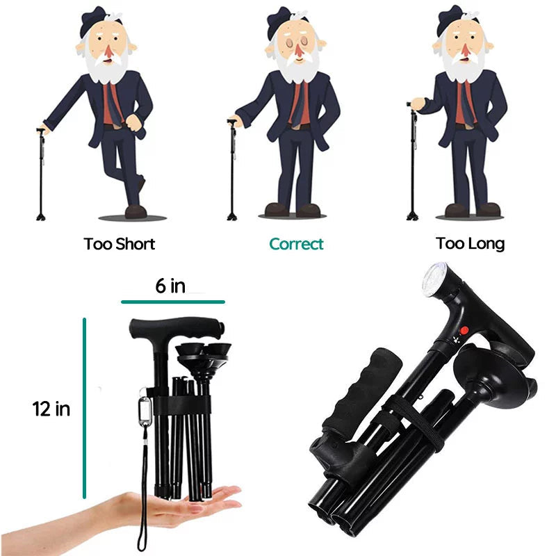 Bastone da Passeggio Leggero StrideFlex con LED e Design Pieghevole