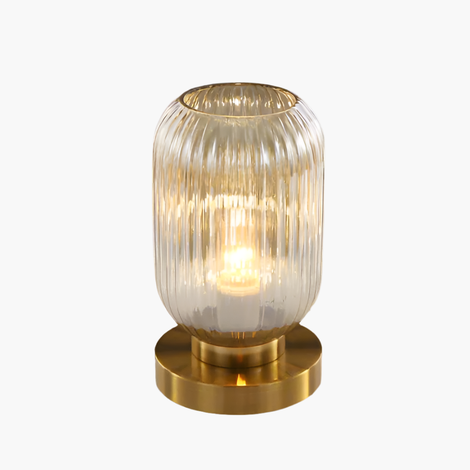 Lampada da Tavolo Nisson – Ferro e Vetro Colorato – Bianco/Gri/Ambra/Verde – Ø13/Ø20 cm – Design Elegante per Ambienti Raffinati