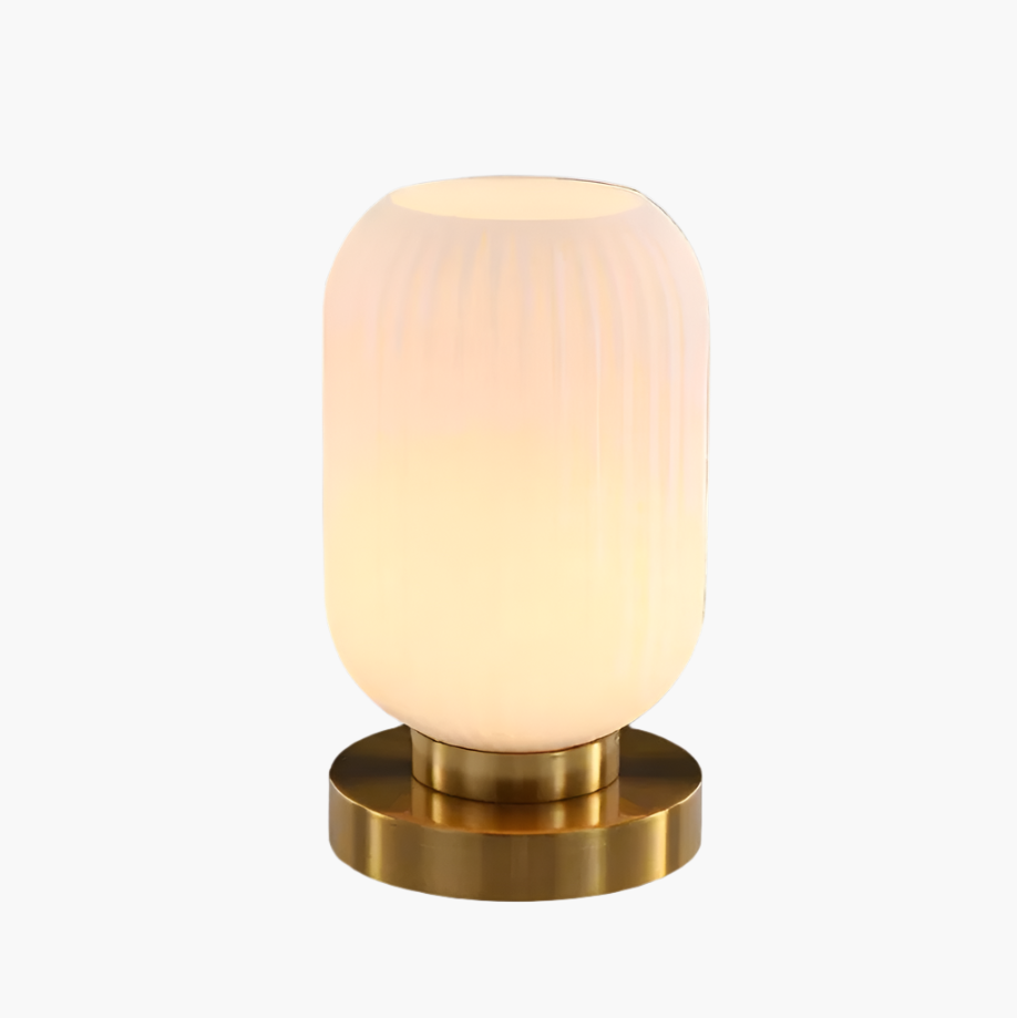 Lampada da Tavolo Nisson – Ferro e Vetro Colorato – Bianco/Gri/Ambra/Verde – Ø13/Ø20 cm – Design Elegante per Ambienti Raffinati