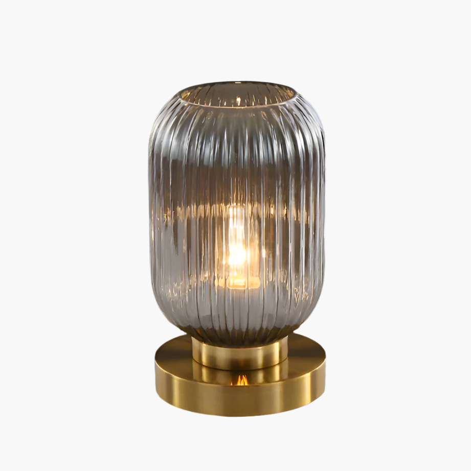 Lampada da Tavolo Nisson – Ferro e Vetro Colorato – Bianco/Gri/Ambra/Verde – Ø13/Ø20 cm – Design Elegante per Ambienti Raffinati