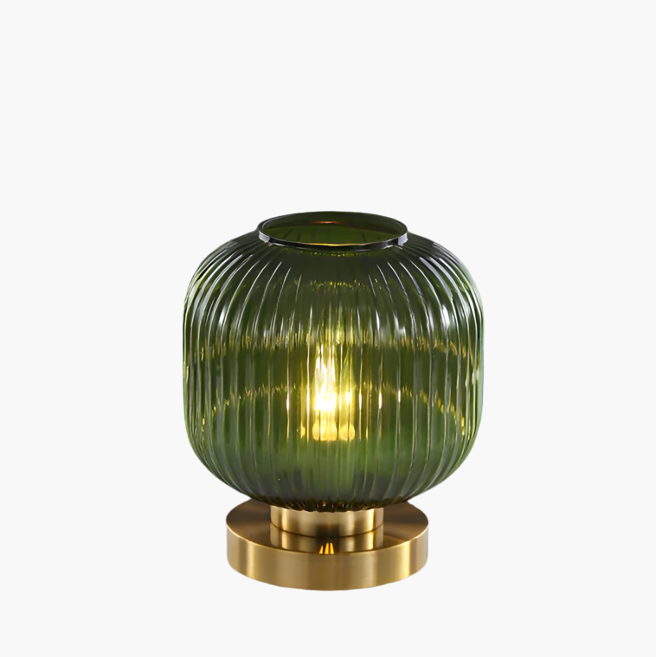 Lampada da Tavolo Nisson – Ferro e Vetro Colorato – Bianco/Gri/Ambra/Verde – Ø13/Ø20 cm – Design Elegante per Ambienti Raffinati