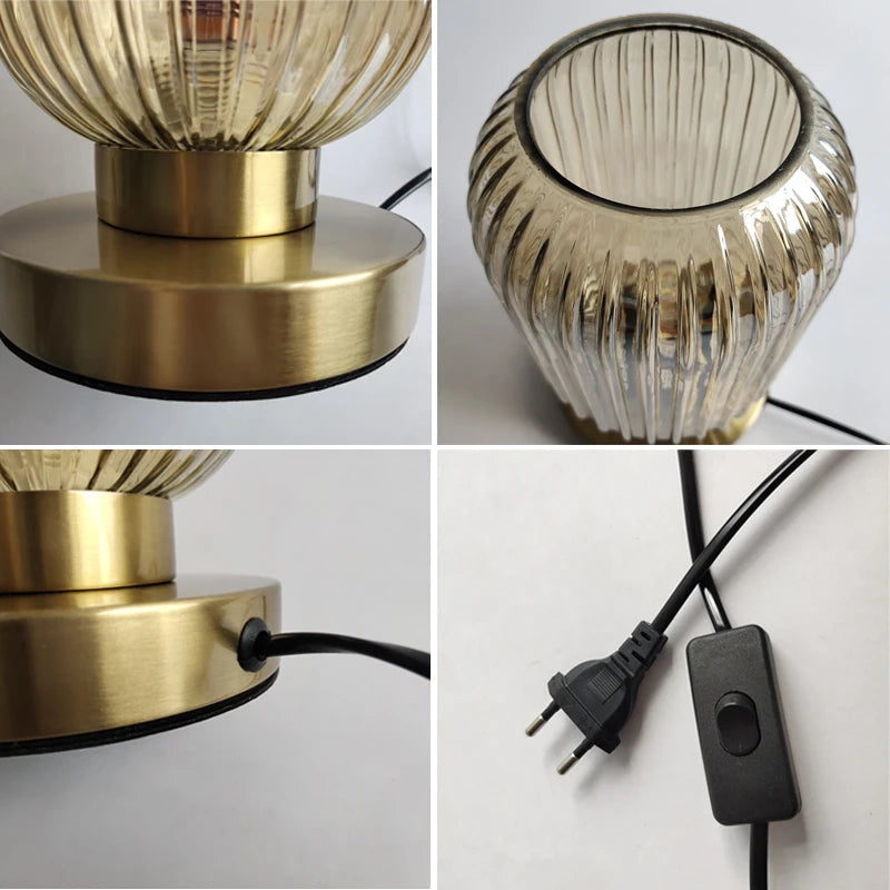 Lampada da Tavolo Nisson – Ferro e Vetro Colorato – Bianco/Gri/Ambra/Verde – Ø13/Ø20 cm – Design Elegante per Ambienti Raffinati