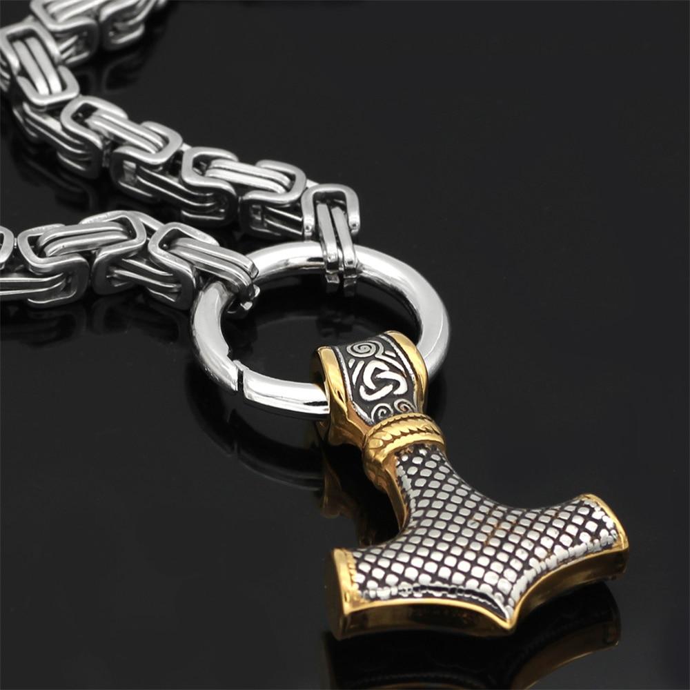 Collana/Bracciale in Acciaio Inossidabile con Doppio Testa di Lupo e Mjolnir da 60–90 cm