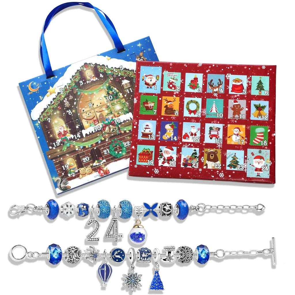 Set di gioielli dell'Avvento | Braccialetto di Natale fai-da-te con 24 ciondoli | Idea festiva per il conto alla rovescia