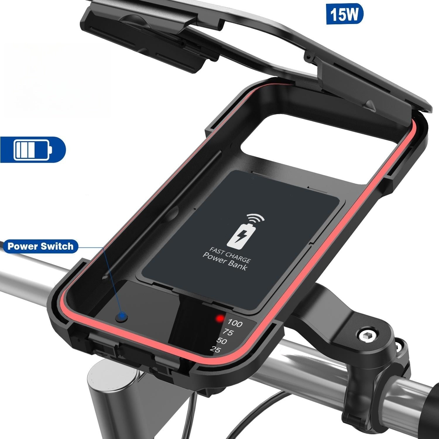 Supporto impermeabile per manubrio della bicicletta con powerbank da 15W