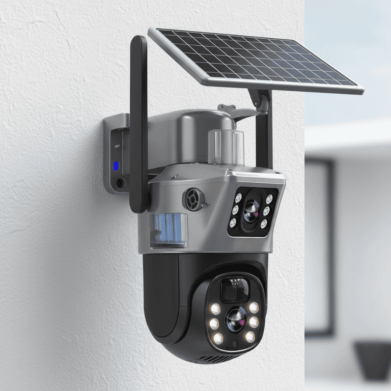 DUALGUARD CAM – Telecamera di sicurezza wireless 4K con pannello solare e visione a 360°