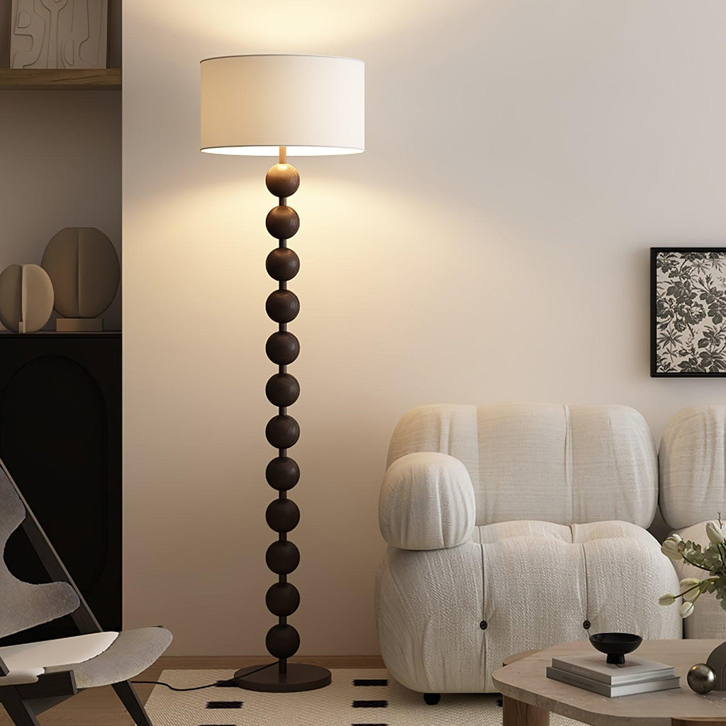 Lampada da terra Osvira – Noce e legno di frassino – Bianco – 160 cm – Lampada LED moderna per il soggiorno