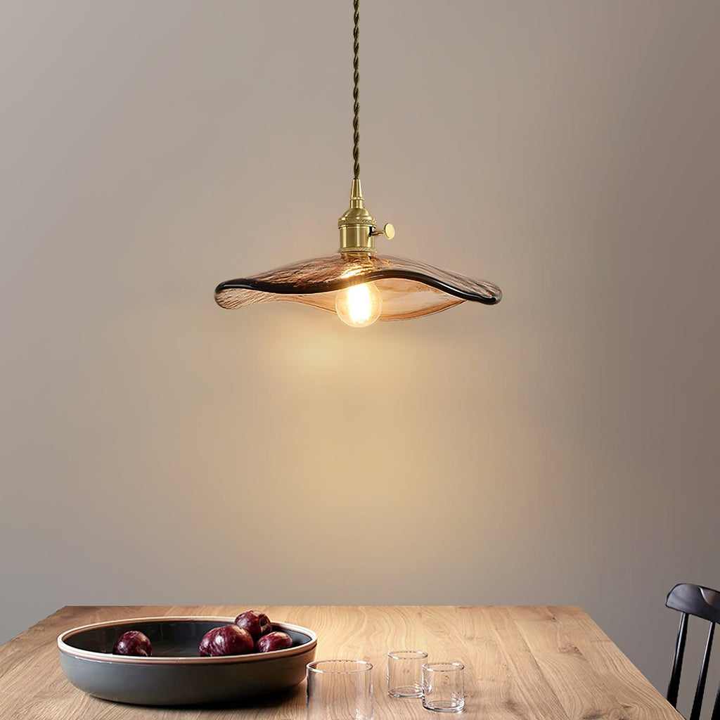 Pellezo Lampada a sospensione – Vetro – Marrone – Altezza regolabile – Design giocoso a petalo per sala da pranzo e soggiorno