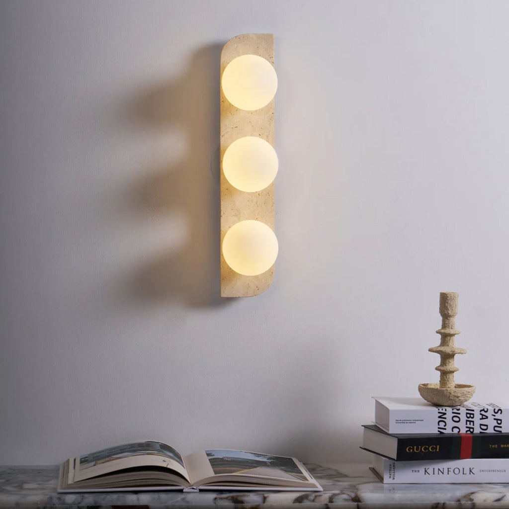 Lampada da Parete Pellune – Travertino, Legno, Vetro – Moderna – Illuminazione Dimmerabile
