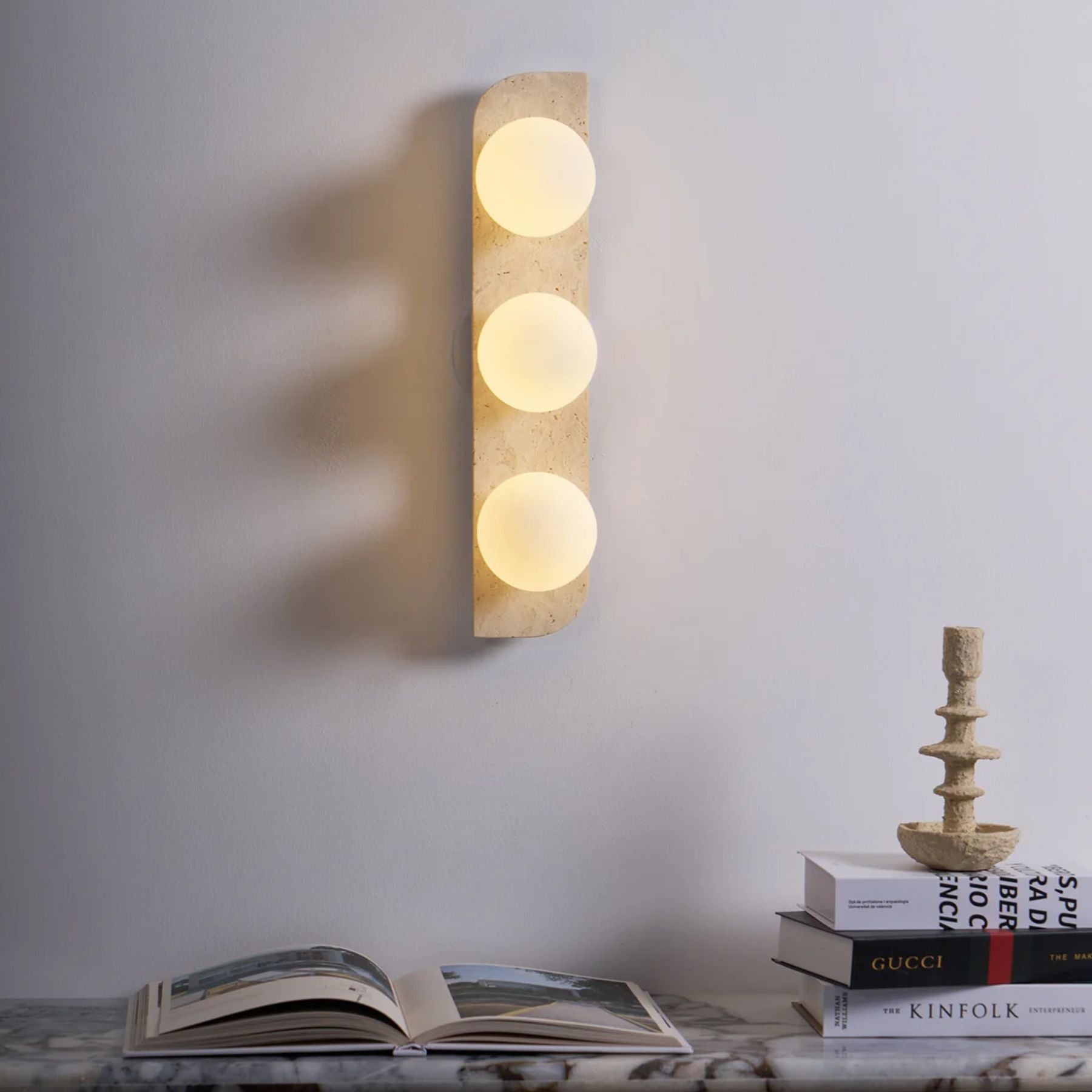 Lampada da Parete Pellune – Travertino, Legno, Vetro – Moderna – Illuminazione Dimmerabile