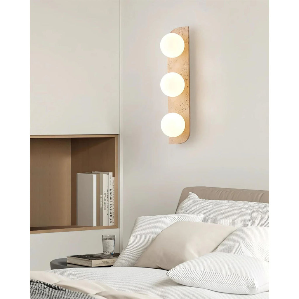 Lampada da Parete Pellune – Travertino, Legno, Vetro – Moderna – Illuminazione Dimmerabile