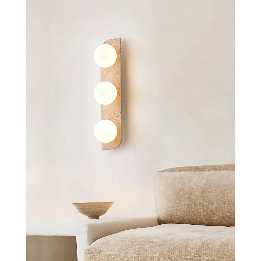Lampada da Parete Pellune – Travertino, Legno, Vetro – Moderna – Illuminazione Dimmerabile