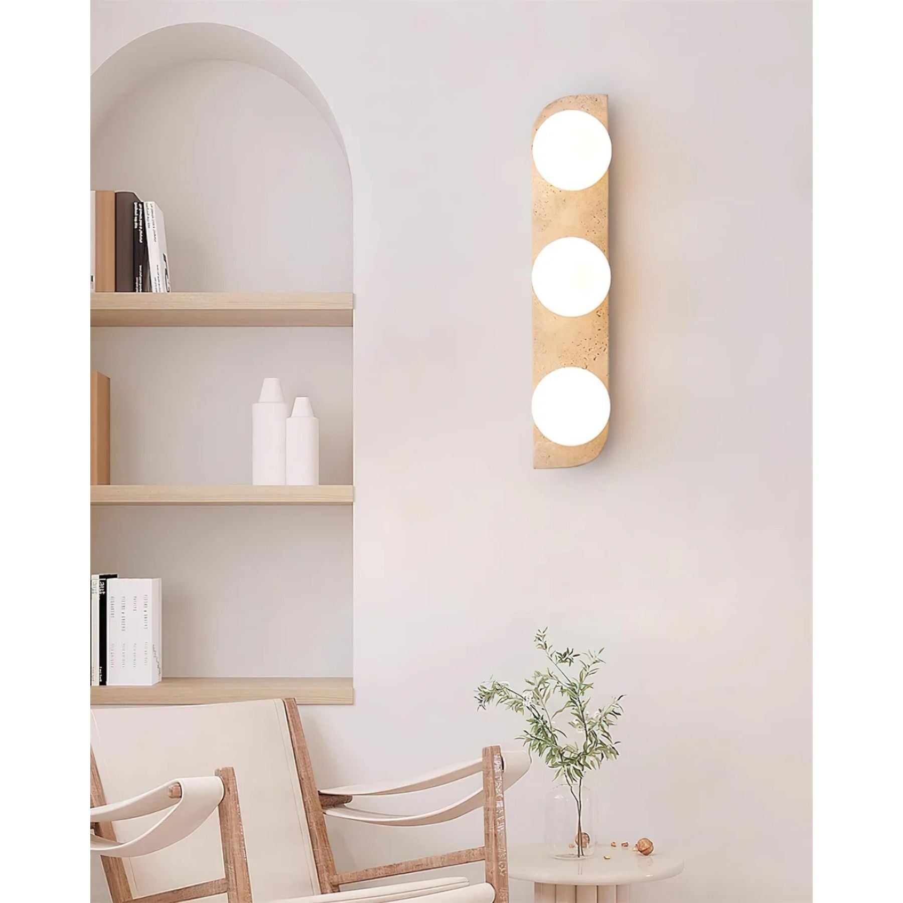 Lampada da Parete Pellune – Travertino, Legno, Vetro – Moderna – Illuminazione Dimmerabile