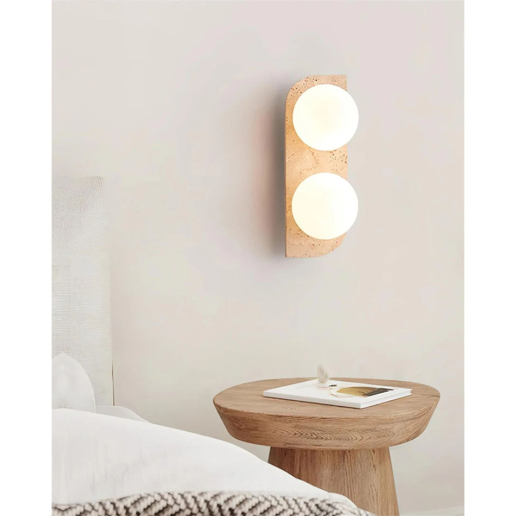 Lampada da Parete Pellune – Travertino, Legno, Vetro – Moderna – Illuminazione Dimmerabile