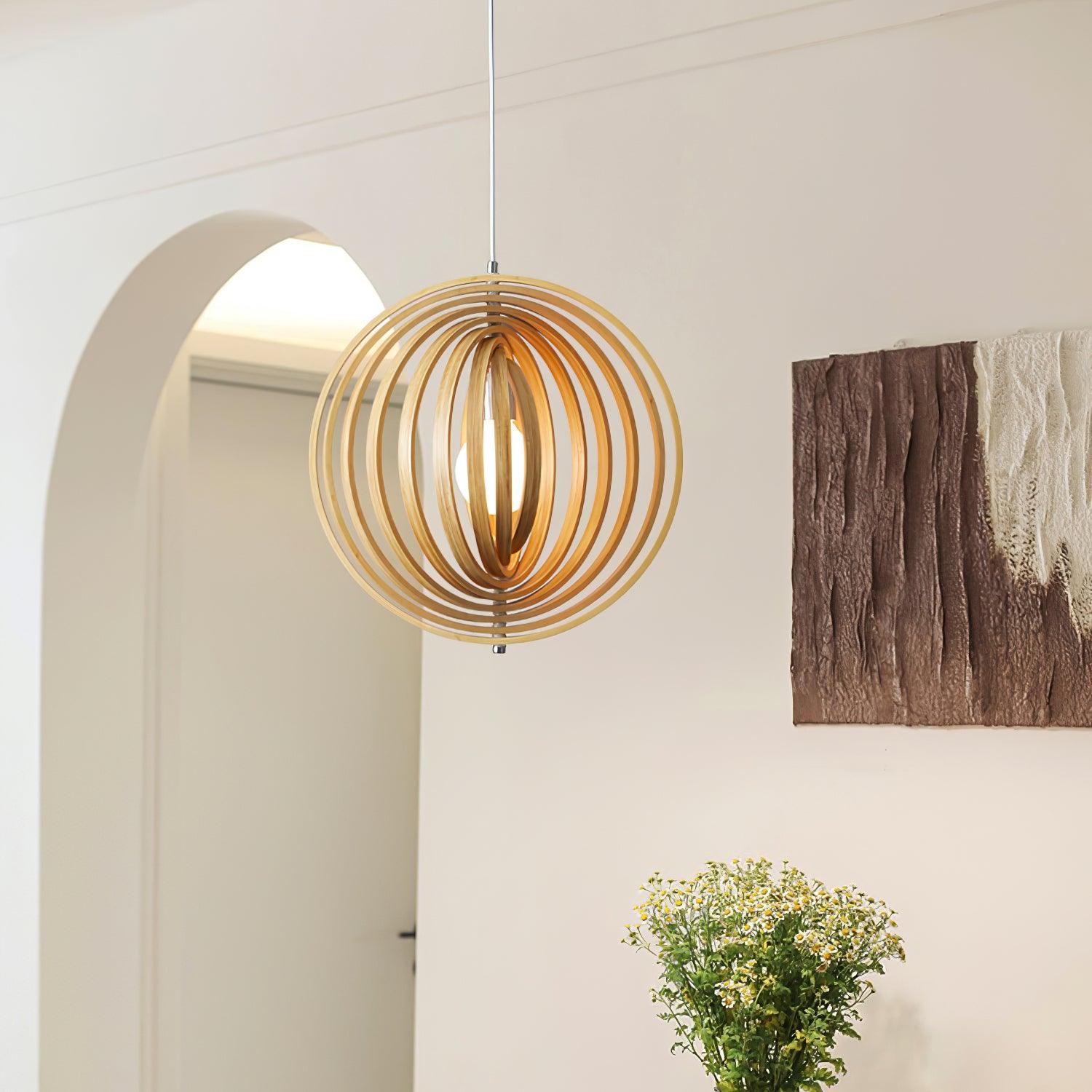 Lampadario – Legno – Naturale – Ø40 cm – Moderno Dimmabile per Sala da Pranzo e Soggiorno