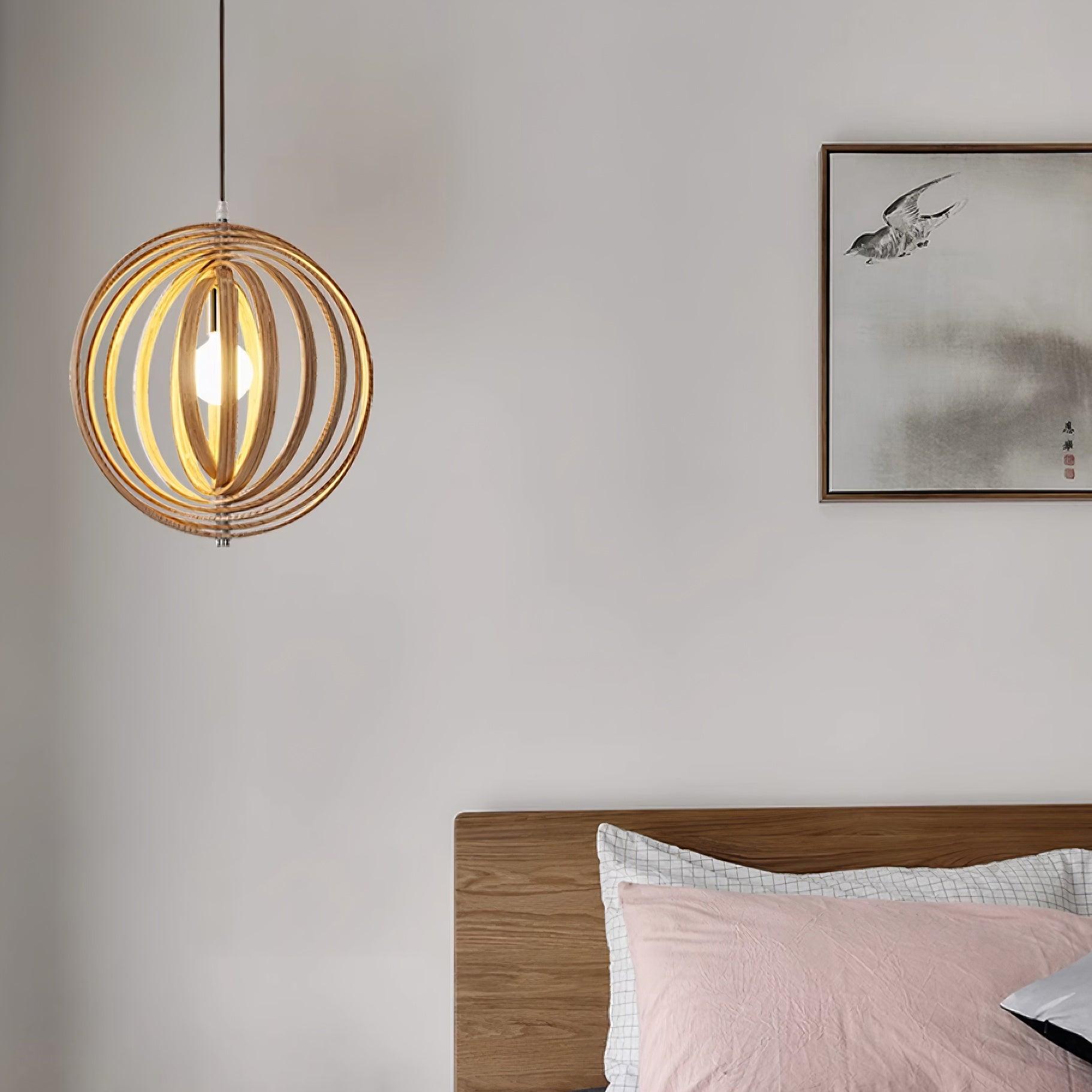 Lampadario – Legno – Naturale – Ø40 cm – Moderno Dimmabile per Sala da Pranzo e Soggiorno
