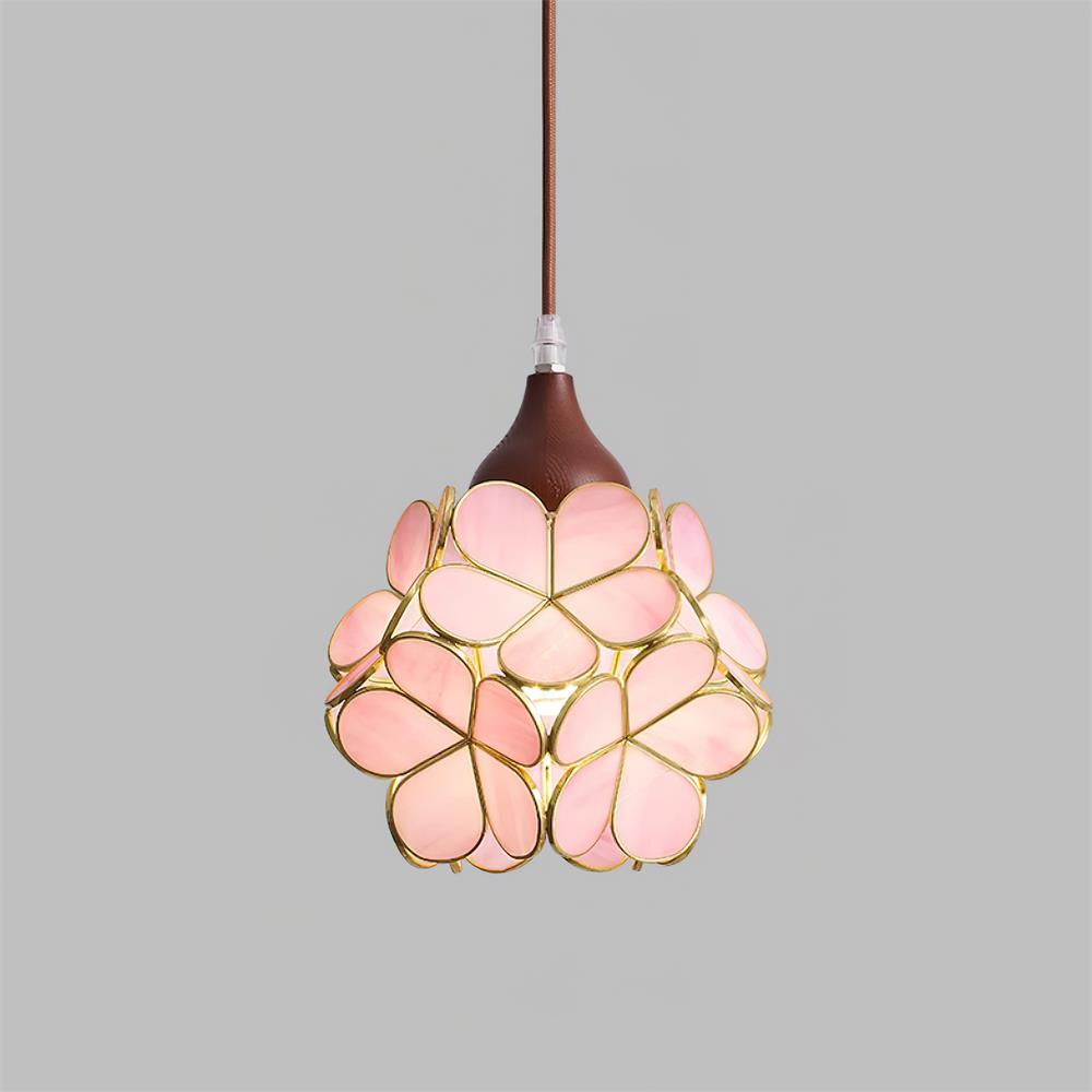 Lampadario – Legno & Vetro Rosa – 50×50 cm – Design Elegante per Sala da Pranzo e Soggiorno
