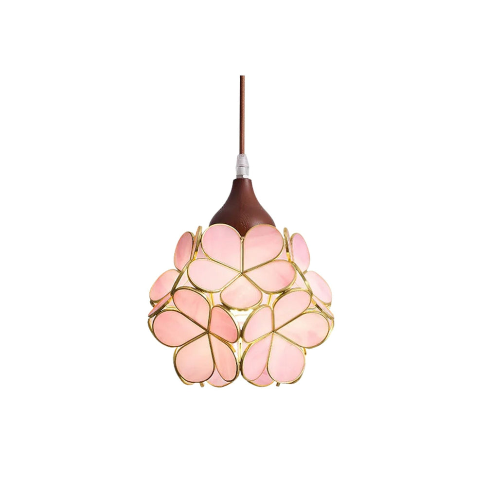Lampadario – Legno & Vetro Rosa – 50×50 cm – Design Elegante per Sala da Pranzo e Soggiorno